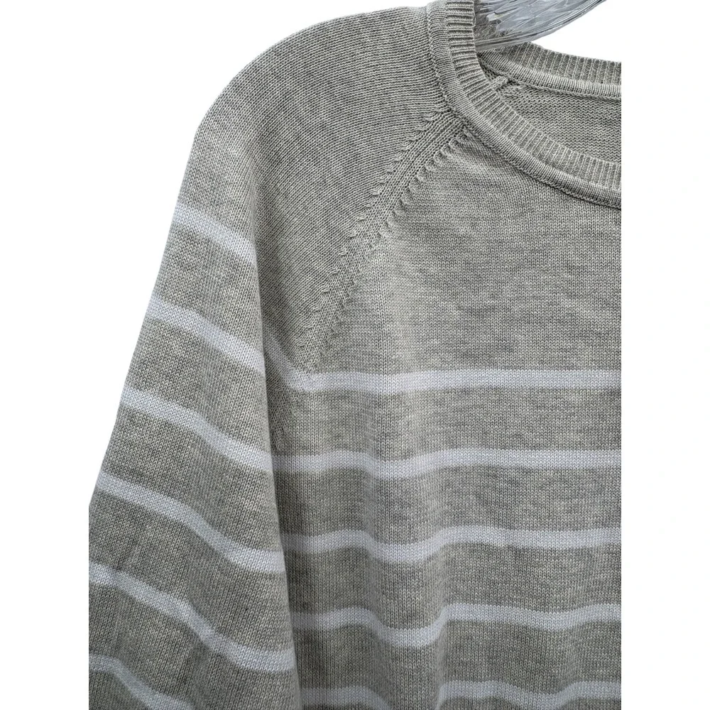 J.McLaughlin Lubec Stripe Cotton Crewneck Sweater Stone White‎ XL NWT